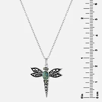 Dragon Fly Womens Enhanced Blue Turquoise Sterling Silver 18 Inch Pendant Necklace