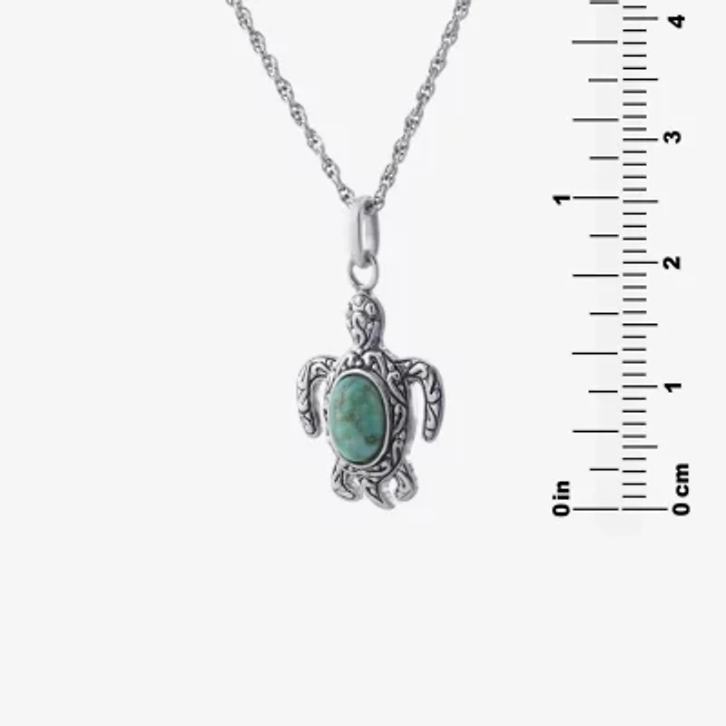 Turtle Womens Enhanced Blue Turquoise Sterling Silver 18 Inch Pendant Necklace