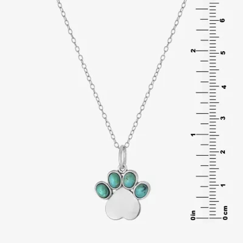 Paw Print Womens Enhanced Blue Turquoise Sterling Silver 18 Inch Pendant Necklace
