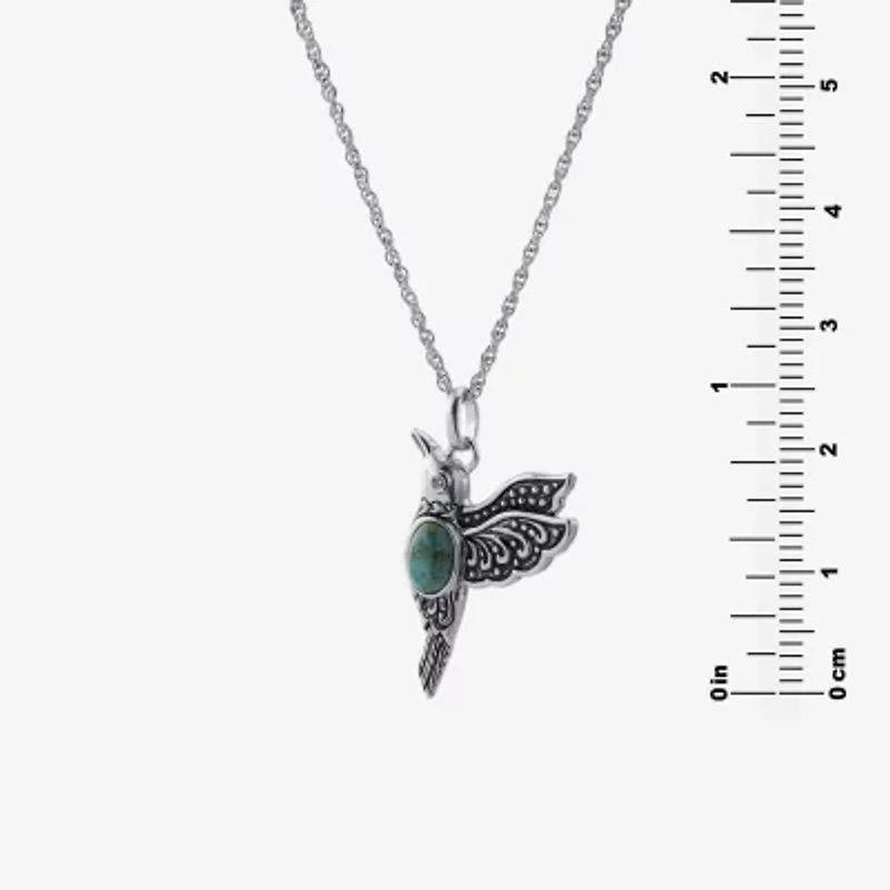 Hummingbird Womens Enhanced Blue Turquoise Sterling Silver 18 Inch Pendant Necklace
