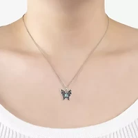 Butterfly Womens Enhanced Blue Turquoise Sterling Silver Butterfly 18 Inch Pendant Necklace