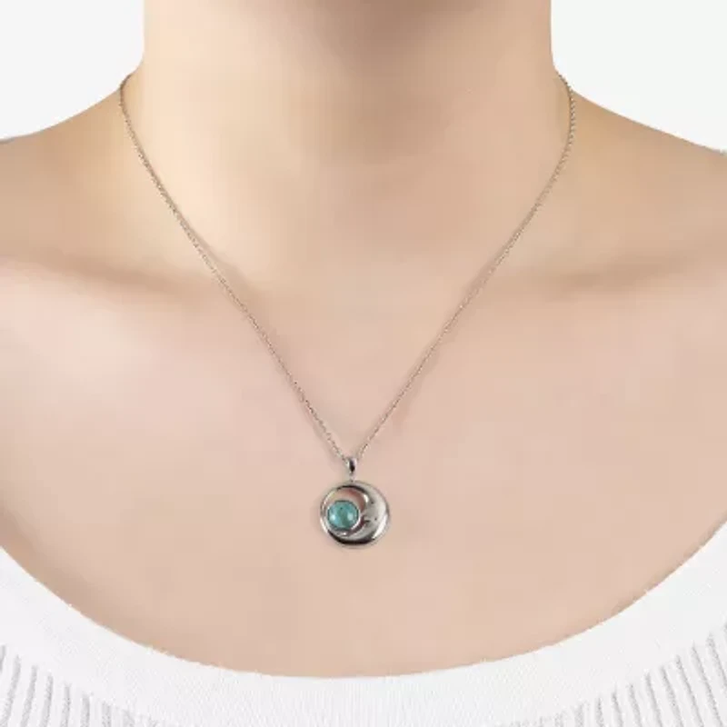 Moon Womens Enhanced Blue Turquoise Sterling Silver Moon 18 Inch Pendant Necklace