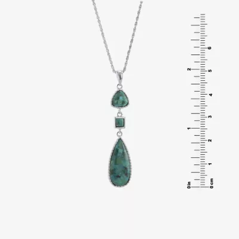 Womens Enhanced Blue Turquoise Sterling Silver 18 Inch Pendant Necklace