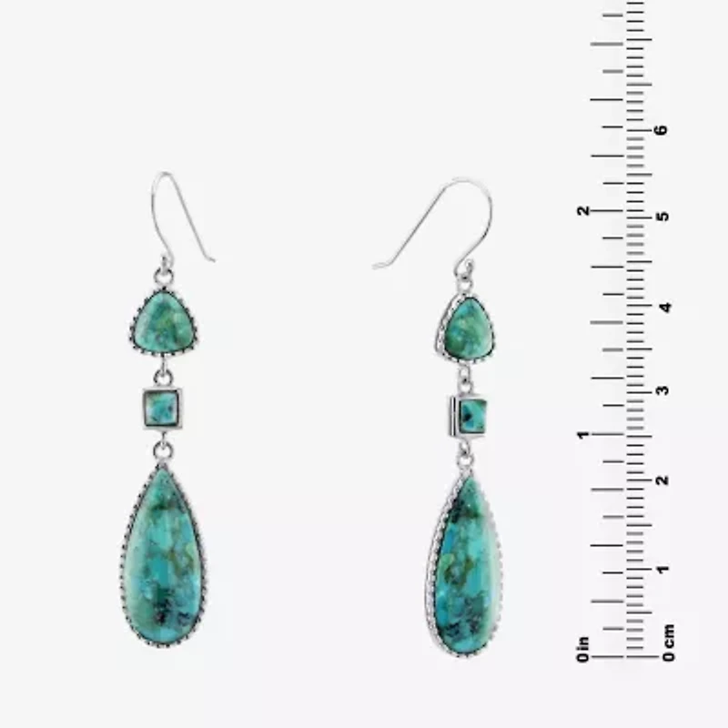 Womens Enhanced Blue Turquoise Sterling Silver Drop Earrings