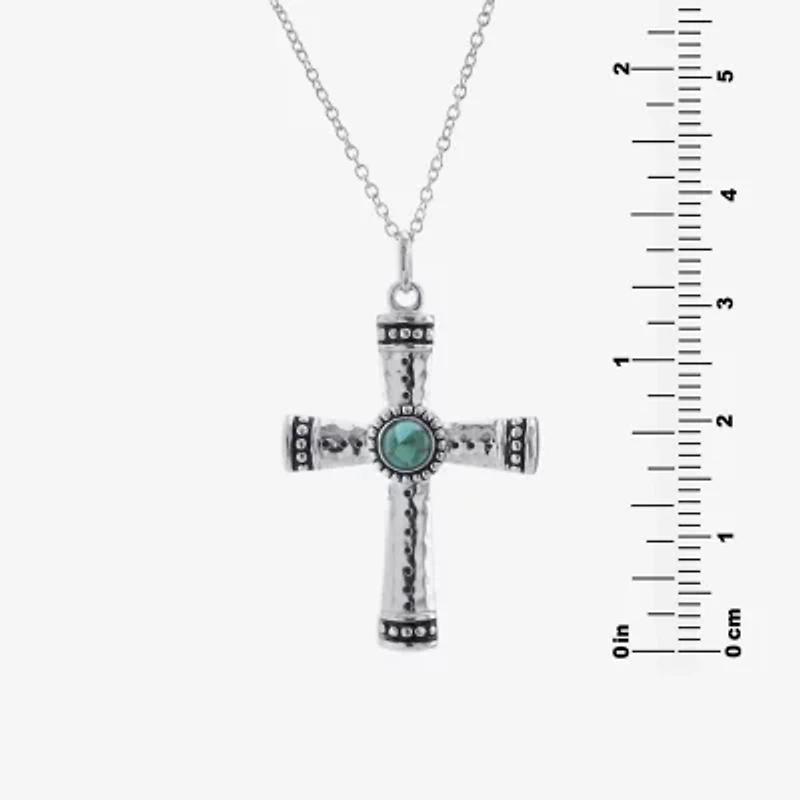 Womens Enhanced Blue Turquoise Sterling Silver Cross 18 Inch Pendant Necklace