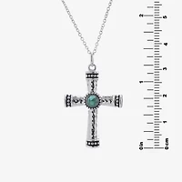 Womens Enhanced Blue Turquoise Sterling Silver Cross 18 Inch Pendant Necklace