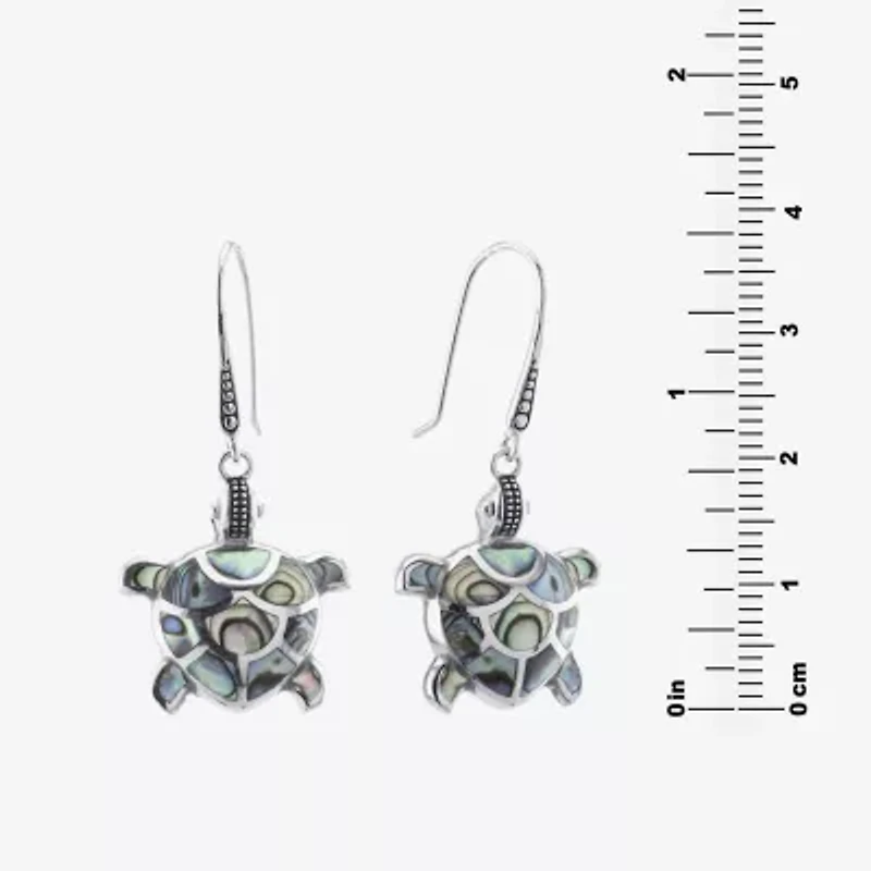 Turtle Womens Genuine Abalone Sterling Silver Drop Earrings
