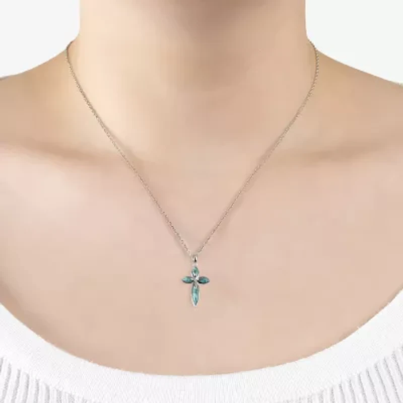 Womens Enhanced Blue Turquoise Sterling Silver Cross 18 Inch Pendant Necklace
