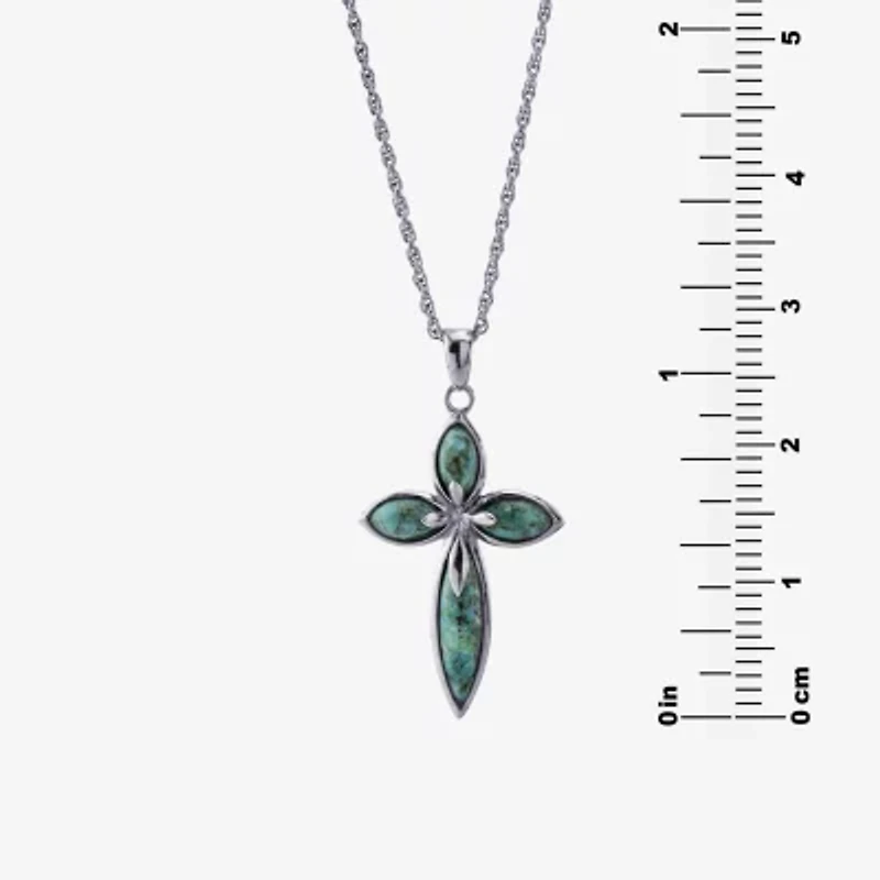 Womens Enhanced Blue Turquoise Sterling Silver Cross 18 Inch Pendant Necklace