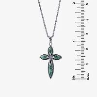 Womens Enhanced Blue Turquoise Sterling Silver Cross 18 Inch Pendant Necklace