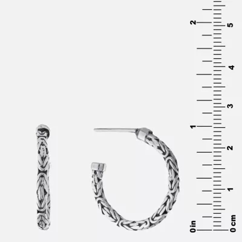 Bali Inspired Womens Sterling Silver 24.3mm Round Hoop Earrings
