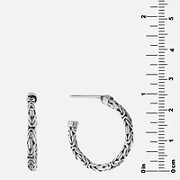 Bali Inspired Womens Sterling Silver 24.3mm Round Hoop Earrings