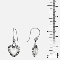 Bali Inspired Womens Genuine White Mother Of Pearl Sterling Silver Heart Drop Earrings
