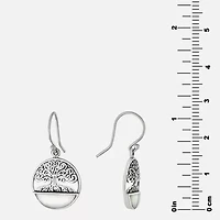 Tree Of Life Womens Genuine White Mother Of Pearl Sterling Silver Round Drop Earrings