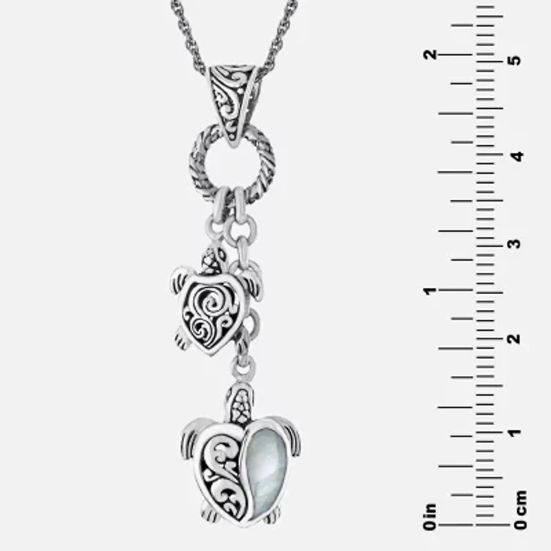 Bali Inspired Womens Genuine White Mother Of Pearl Sterling Silver 16 Inch Pendant Necklace