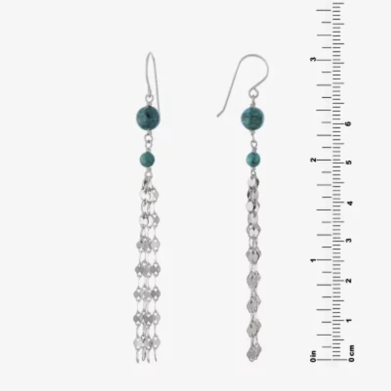 Womens Enhanced Blue Turquoise Sterling Silver Round Drop Earrings
