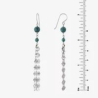 Womens Enhanced Blue Turquoise Sterling Silver Round Drop Earrings