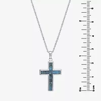 Womens Enhanced Blue Turquoise Sterling Silver Cross 18 Inch Pendant Necklace