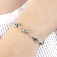 Womens Enhanced Blue Turquoise Sterling Silver Round Beaded Bracelet