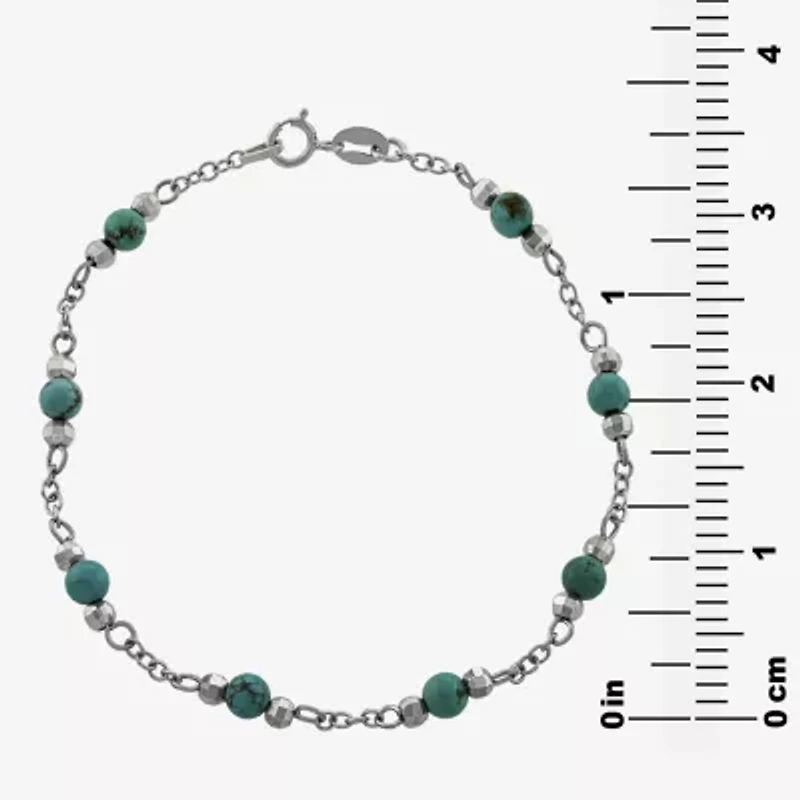 Womens Enhanced Blue Turquoise Sterling Silver Round Beaded Bracelet