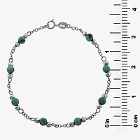 Womens Enhanced Blue Turquoise Sterling Silver Round Beaded Bracelet
