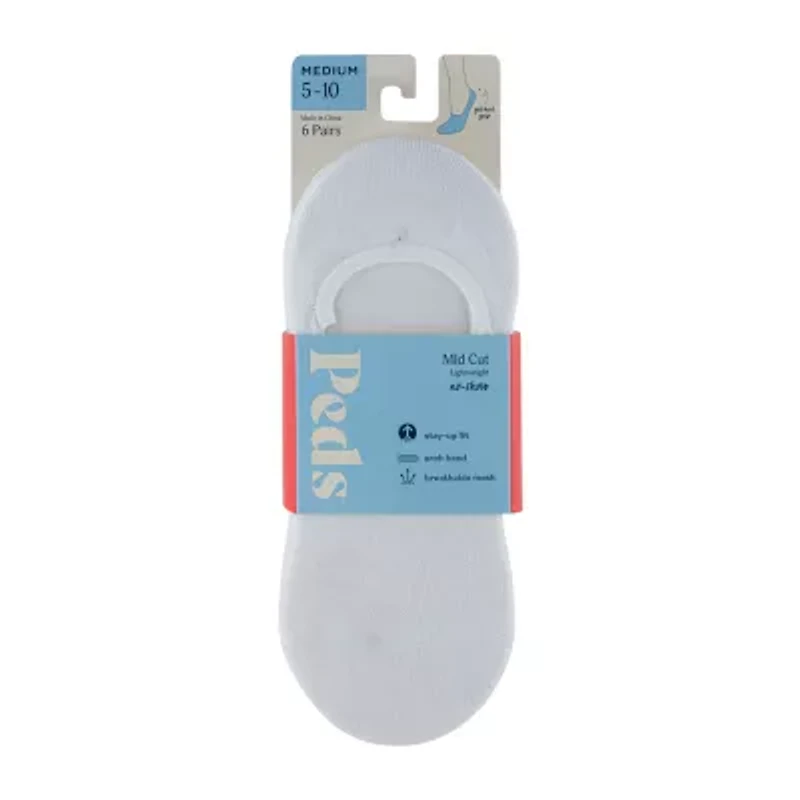 Peds Mid Cut Womens Breathable Multi-Pack 6 Pair Liner Socks