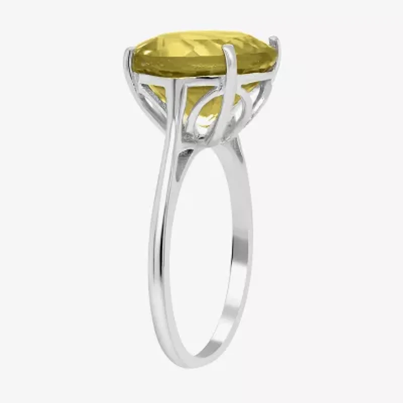 Limited Quantities! Womens Genuine Green Quartz Sterling Silver Round Cocktail Ring