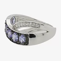 Limited Quantities! Womens Genuine Purple Tanzanite Sterling Silver Crossover Cocktail Ring