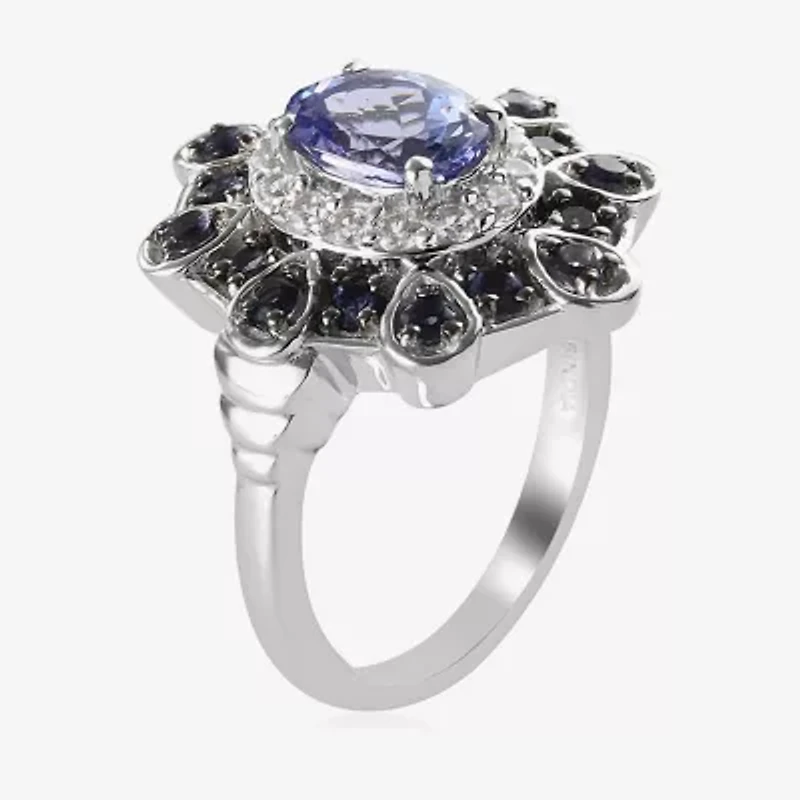 Limited Quantities! Womens Genuine Purple Tanzanite Sterling Silver Cluster Cocktail Ring