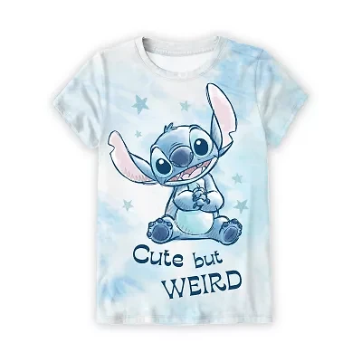Disney Collection Little & Big Kid Girls Crew Neck Short Sleeve Regular Fit Lilo Stitch Graphic T-Shirt