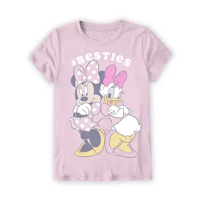Disney Collection Little & Big Kid Girls Crew Neck Short Sleeve Regular Fit Daisy Duck Minnie Mouse Graphic T-Shirt