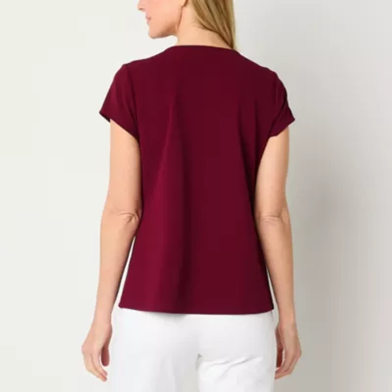 Liz Claiborne Adaptive Texture Tee Womens Easy-on + Easy-off Round Neck Short Sleeve Blouse