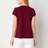 Liz Claiborne Adaptive Texture Tee Womens Easy-on + Easy-off Round Neck Short Sleeve Blouse