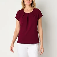 Liz Claiborne Adaptive Texture Tee Womens Easy-on + Easy-off Round Neck Short Sleeve Blouse