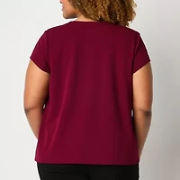 Liz Claiborne Adaptive Texture Tee Womens Easy-on + Easy-off Round Neck Short Sleeve Blouse