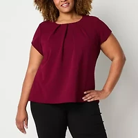 Liz Claiborne Adaptive Texture Tee Womens Easy-on + Easy-off Round Neck Short Sleeve Blouse