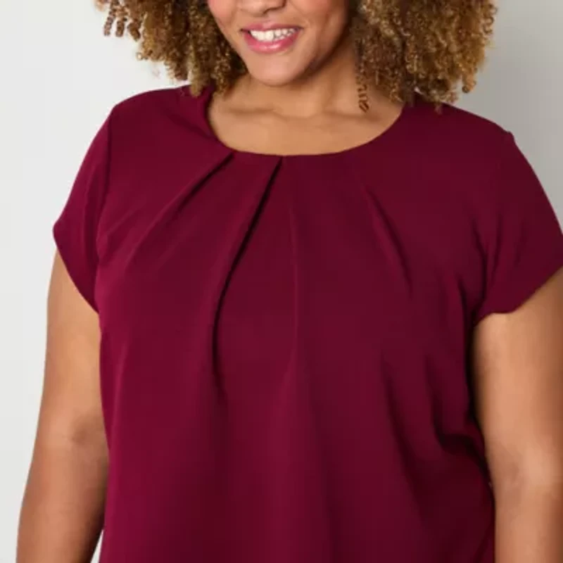 Liz Claiborne Adaptive Texture Tee Womens Easy-on + Easy-off Round Neck Short Sleeve Blouse