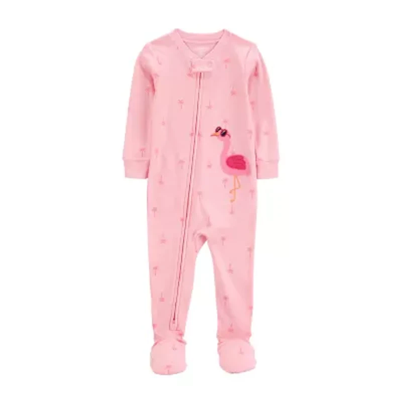 Carter's Toddler Girls Footed Rib Crew Neck Long Sleeve One Piece Pajama
