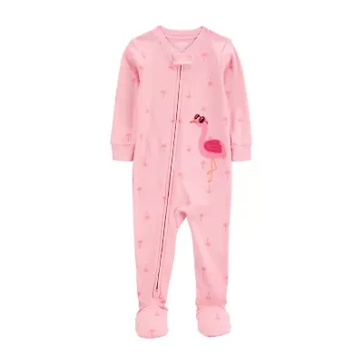 Carter's Toddler Girls Footed Rib Crew Neck Long Sleeve One Piece Pajama