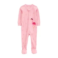 Carter's Toddler Girls Footed Rib Crew Neck Long Sleeve One Piece Pajama