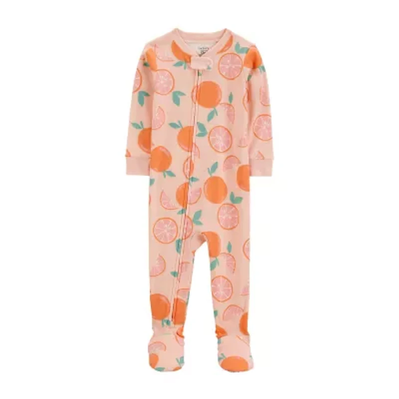 Carter's Toddler Girls Footed Rib Crew Neck Long Sleeve One Piece Pajama