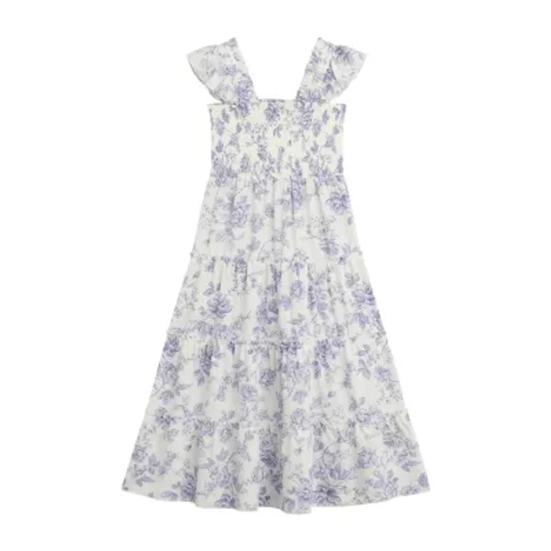 Byer California Big Kid Girls Sleeveless Flutter Sleeve Floral Maxi Dress