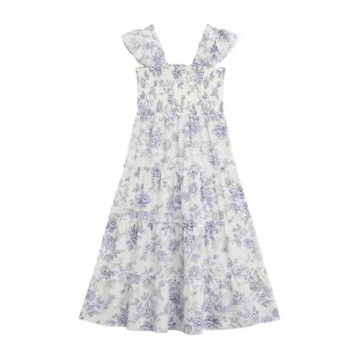 Byer California Big Kid Girls Sleeveless Flutter Sleeve Floral Maxi Dress