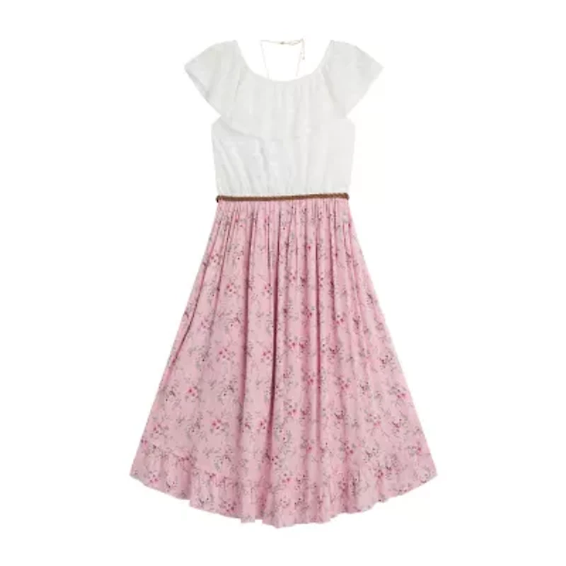 Byer California Big Kid Girls Short Sleeve Off the Shoulder A-Line Dress
