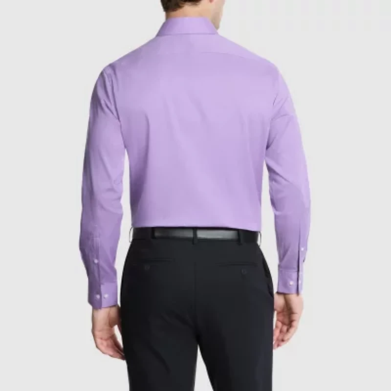 Van Heusen Fitted Everyday Defense Stain Shield Mens Modern Fit Stretch Fabric Wrinkle Free Long Sleeve Dress Shirt