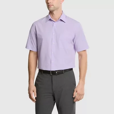 Van Heusen Short Sleeve Poplin Mens Regular Fit Wrinkle Free Dress Shirt