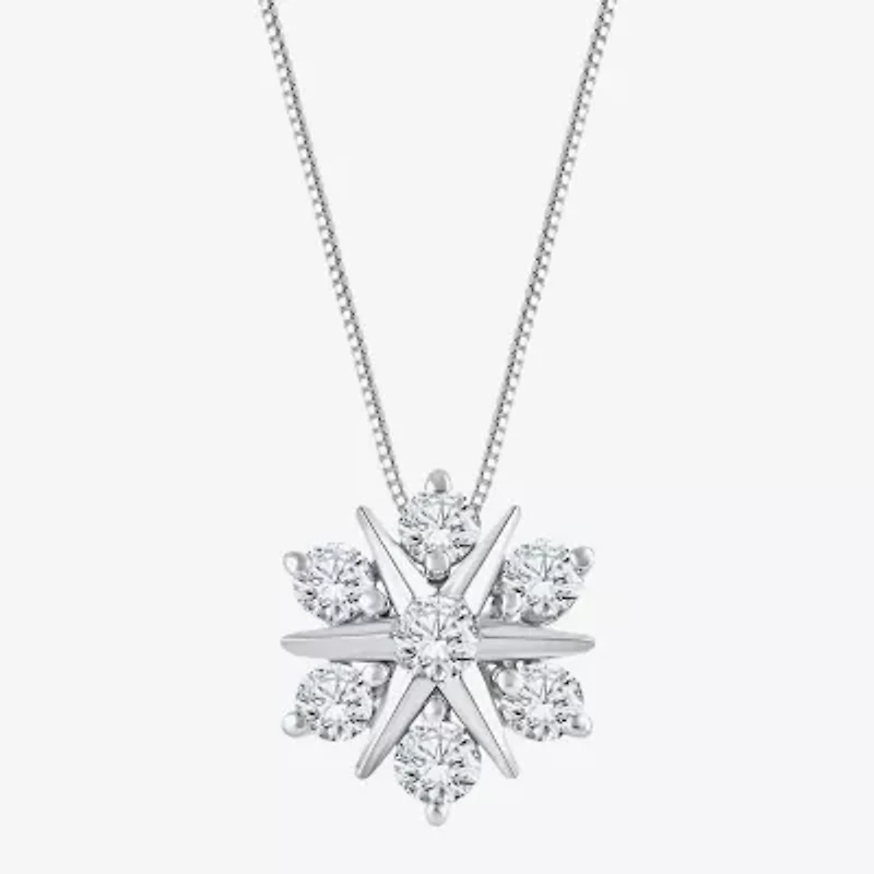 (G/Si2) Womens 1/2 CT. T.W. Lab Grown White Diamond 10K Gold Sunburst 18 Inch Pendant Necklace