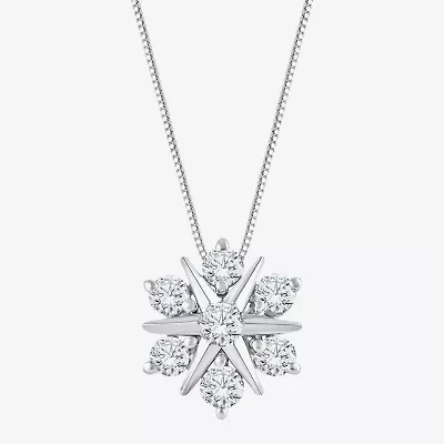 (G/Si2) Womens 1/2 CT. T.W. Lab Grown White Diamond 10K Gold Sunburst 18 Inch Pendant Necklace