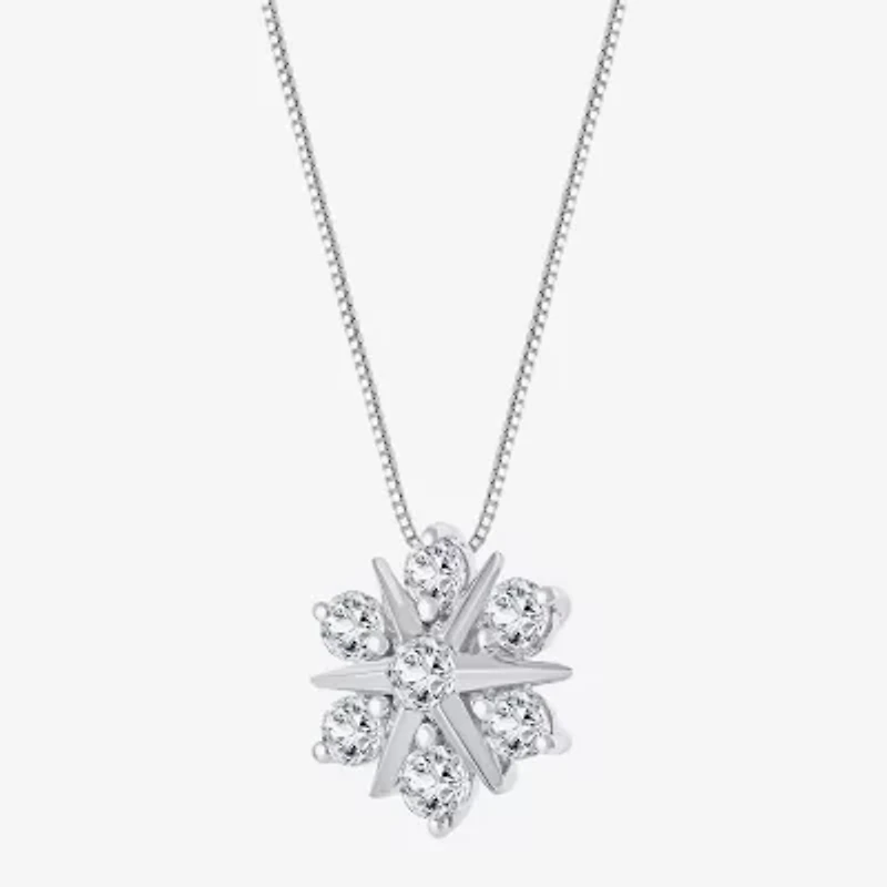 (G/Si2) Womens 1/2 CT. T.W. Lab Grown White Diamond 10K Gold Sunburst 18 Inch Pendant Necklace