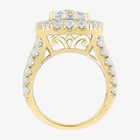 (G/Si2) Womens 4 CT. T.W. Lab Grown White Diamond 10K Gold Cushion Halo Side Stone Cocktail Ring